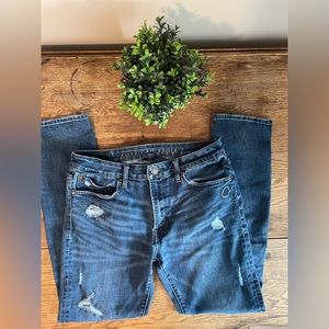American eagle distressed mid rise denim jeans straight leg not skinny